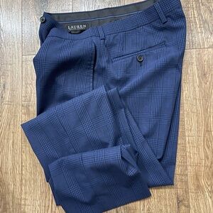 Black Label Lauren Ralph Lauren Navy Plaid Dress Pants Trousers Flat Front Sz 34